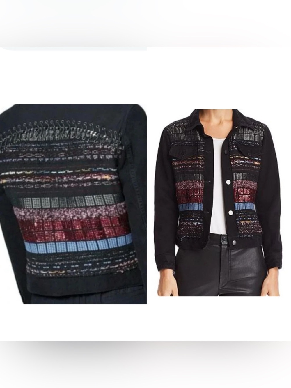 Ramy Brook Landon Tweed-Paneled Denim Truckers Jacket